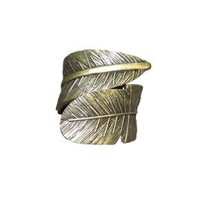 Antiqued Brass Look Feather Hinged Cuff Bracelet